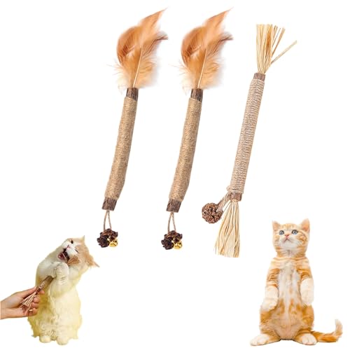Gienslru Nunapets Cat Chew Toy, Nunapets Natural Silvervine Stick Cat Chew Toy, Nuna Pets Cat Chew Stick, Catnip Cat Chew Toys for Teeth Cleaning (D, 3pcs) von Gienslru