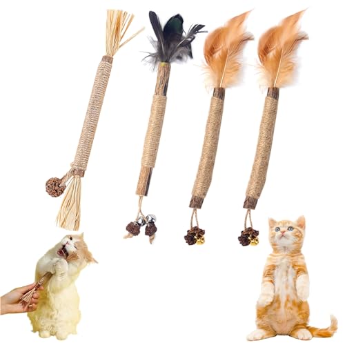 Gienslru Nunapets Cat Chew Toy, Nunapets Natural Silvervine Stick Cat Chew Toy, Nuna Pets Cat Chew Stick, Catnip Cat Chew Toys for Teeth Cleaning (D, 4pcs) von Gienslru