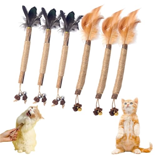 Gienslru Nunapets Cat Chew Toy, Nunapets Natural Silvervine Stick Cat Chew Toy, Nuna Pets Cat Chew Stick, Catnip Cat Chew Toys for Teeth Cleaning (D, 6pcs) von Gienslru