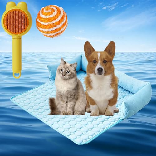 Gienslru Pelzbarn KüHlendes Hundebett, Pelsbarn KüHlendes Sofabett, Pelsbarn Cooling Mat, KüHlender Autositz füR Hunde, KüHlbetten füR Hunde, KüHlende Decke Hund (Blau, 70×70cm) von Gienslru