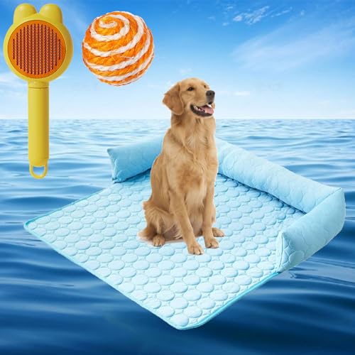 Gienslru Pelzbarn KüHlendes Hundebett, Pelsbarn KüHlendes Sofabett, Pelsbarn Cooling Mat, KüHlender Autositz füR Hunde, KüHlbetten füR Hunde, KüHlende Decke Hund (Blau, 90 * 135cm) von Gienslru