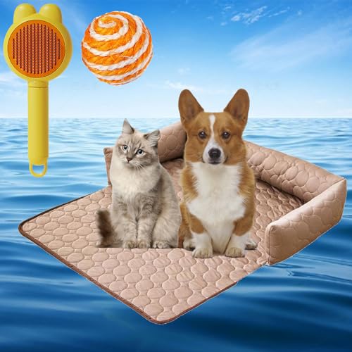 Gienslru Pelzbarn KüHlendes Hundebett, Pelsbarn KüHlendes Sofabett, Pelsbarn Cooling Mat, KüHlender Autositz füR Hunde, KüHlbetten füR Hunde, KüHlende Decke Hund (Kamel, 70×70cm) von Gienslru