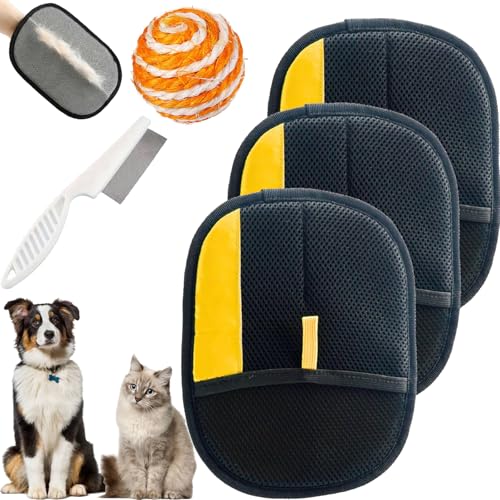 Gienslru Petlova Glove, Petlova Sweep Glove, Fell Magnet Handschuh, Handschuh Zur Entfernung Von Tierhaaren, Handschuh Tierhaarentfernung, Doppelseitige Fellpflegehandschuh für Pets (3 Stück) von Gienslru
