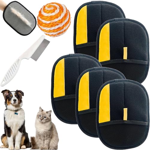 Gienslru Petlova Glove, Petlova Sweep Glove, Fell Magnet Handschuh, Handschuh Zur Entfernung Von Tierhaaren, Handschuh Tierhaarentfernung, Doppelseitige Fellpflegehandschuh für Pets (5 Stück) von Gienslru