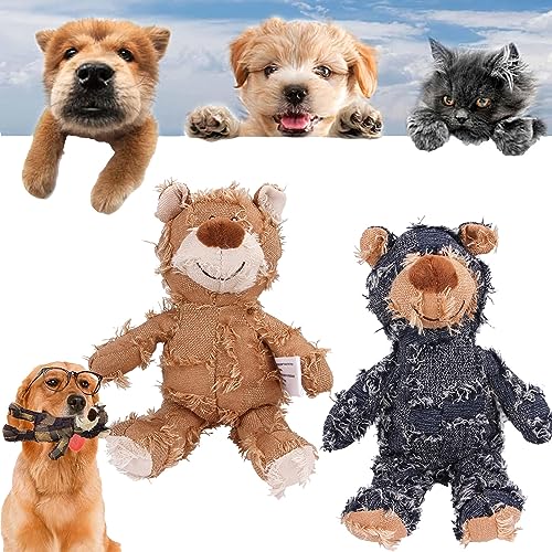 Gienslru Petsboro Robust Bear, Indestructible Robust Bear, Companion for Heavy, Petsboro Bear, Dog Stuffed Animals Chew Toy, Designed for Heavy Chewers (2pcs-Yellow+Blue, M) von Gienslru