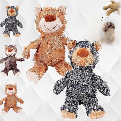 Gienslru Petsboro Robust Bear, Petsboro Bear, Indestructible Robust Bear Dog Toy, Beggar Bear Cat and Dog Toys That Can Make Sounds and Cute Woolen Dolls (2PCS-B,S) von Gienslru