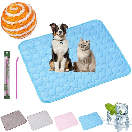 Gienslru Pfotenfrost Matte, Pfotenfrost Matte für Katzen Hund, 3-Schicht-System Selbstkühlende Kühlmatte für Hunde, Waschbar PfotenFrost Kühlmatte (Blau, M(62 * 52cm)) von Gienslru