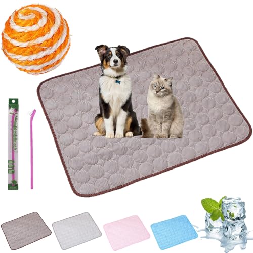 Gienslru Pfotenfrost Matte, Pfotenfrost Matte für Katzen Hund, 3-Schicht-System Selbstkühlende Kühlmatte für Hunde, Waschbar PfotenFrost Kühlmatte (Braun, L(70 * 55cm)) von Gienslru