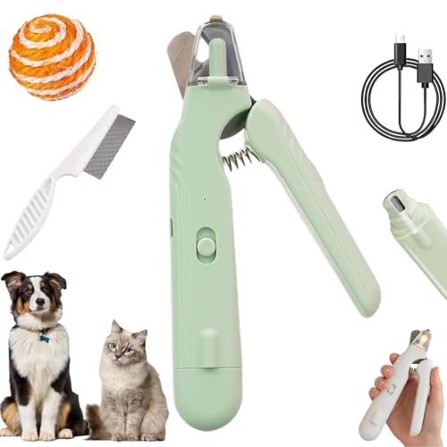 Gienslru Pupnourish Nail Trimmer, The Safetrim PupNourish with Safety Guard, 2-in-1 Krallenschere und Hundenagelschleifer, Quiet Waterproof LED Pet Nail Clipper for Both Cats and Dogs (Grün) von Gienslru