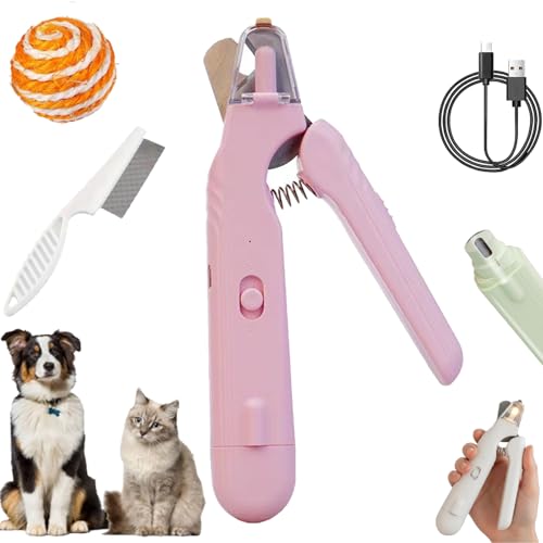Gienslru Pupnourish Nail Trimmer, The Safetrim PupNourish with Safety Guard, 2-in-1 Krallenschere und Hundenagelschleifer, Quiet Waterproof LED Pet Nail Clipper for Both Cats and Dogs (Rosa) von Gienslru