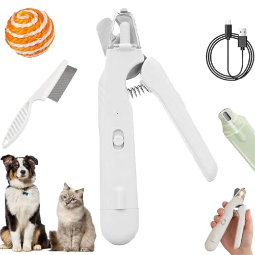 Gienslru Pupnourish Nail Trimmer, The Safetrim PupNourish with Safety Guard, 2-in-1 Krallenschere und Hundenagelschleifer, Quiet Waterproof LED Pet Nail Clipper for Both Cats and Dogs (Weiß) von Gienslru