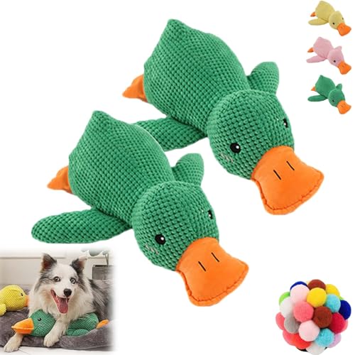 Gienslru The Mellow Dog, The Mellow Dog Calming Pillow, The Mellow Dog Calming Duck, Cute No Stuffing Duck with Soft Squeaker, Dog Stuffed Animals Chew Toy, for Indoor Puppy (2*Green) von Gienslru