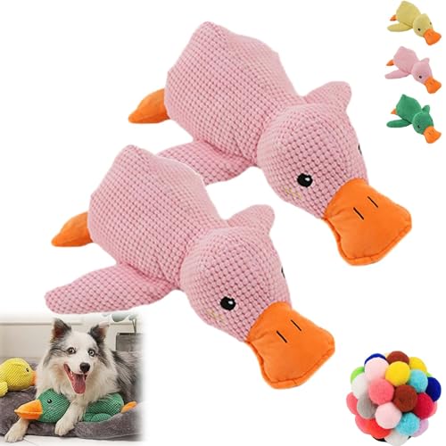 Gienslru The Mellow Dog, The Mellow Dog Calming Pillow, The Mellow Dog Calming Duck, Cute No Stuffing Duck with Soft Squeaker, Dog Stuffed Animals Chew Toy, for Indoor Puppy (2*Pink) von Gienslru