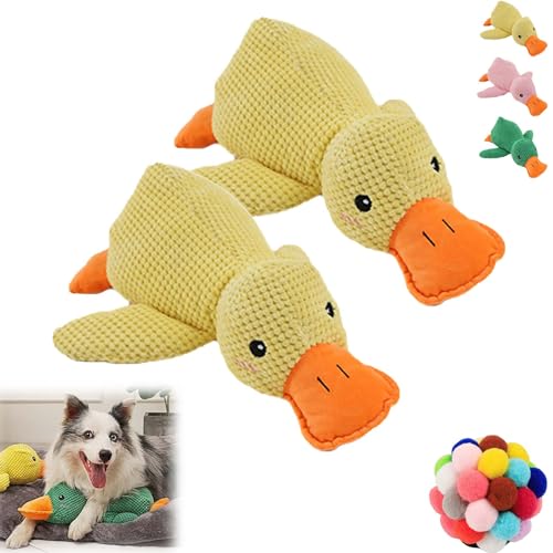 Gienslru The Mellow Dog, The Mellow Dog Calming Pillow, The Mellow Dog Calming Duck, Cute No Stuffing Duck with Soft Squeaker, Dog Stuffed Animals Chew Toy, for Indoor Puppy (2*Yellow) von Gienslru