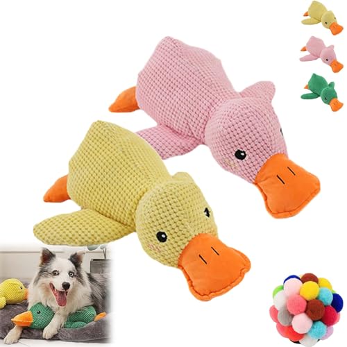 Gienslru The Mellow Dog, The Mellow Dog Calming Pillow, The Mellow Dog Calming Duck, Cute No Stuffing Duck with Soft Squeaker, Dog Stuffed Animals Chew Toy, for Indoor Puppy (2pcs-C) von Gienslru
