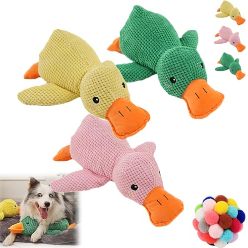 Gienslru The Mellow Dog, The Mellow Dog Calming Pillow, The Mellow Dog Calming Duck, Cute No Stuffing Duck with Soft Squeaker, Dog Stuffed Animals Chew Toy, for Indoor Puppy (3PCS) von Gienslru