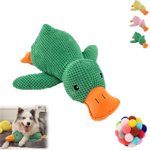 Gienslru The Mellow Dog, The Mellow Dog Calming Pillow, The Mellow Dog Calming Duck, Cute No Stuffing Duck with Soft Squeaker, Dog Stuffed Animals Chew Toy, for Indoor Puppy (Green) von Gienslru