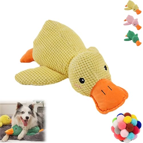Gienslru The Mellow Dog, The Mellow Dog Calming Pillow, The Mellow Dog Calming Duck, Cute No Stuffing Duck with Soft Squeaker, Dog Stuffed Animals Chew Toy, for Indoor Puppy (Yellow) von Gienslru