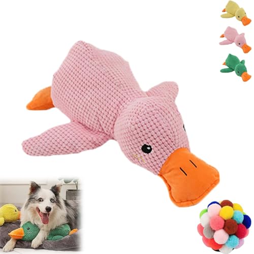 Gienslru The Mellow Dog, The Mellow Dog Calming Pillow, The Mellow Dog Calming Duck, Cute No Stuffing Duck with Soft Squeaker, Dog Stuffed Animals Chew Toy, for Indoor Puppy (pink) von Gienslru