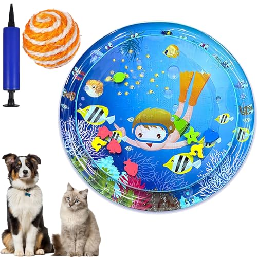 Gienslru Wassermatte Katzen Kratzfest, Wasserspielmatte Katze, Katzen Wassermatte, Wasser Matte Für Katze, Interaktives Katzenspielzeug, Water Sensor Play Mat Cat Aufblasbare (B, 85 * 85CM) von Gienslru