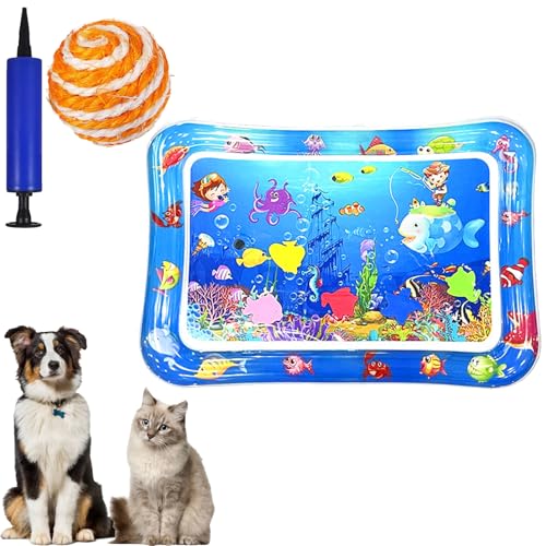 Gienslru Wassermatte Katzen Kratzfest, Wasserspielmatte Katze, Katzen Wassermatte, Wasser Matte Für Katze, Interaktives Katzenspielzeug, Water Sensor Play Mat Cat Aufblasbare (F, 66 * 47CM) von Gienslru