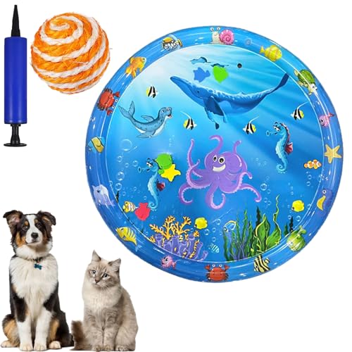Gienslru Wassermatte Katzen Kratzfest, Wasserspielmatte Katze, Katzen Wassermatte, Wasser Matte Für Katze, Interaktives Katzenspielzeug, Water Sensor Play Mat Cat Aufblasbare (L, 100 * 100CM) von Gienslru