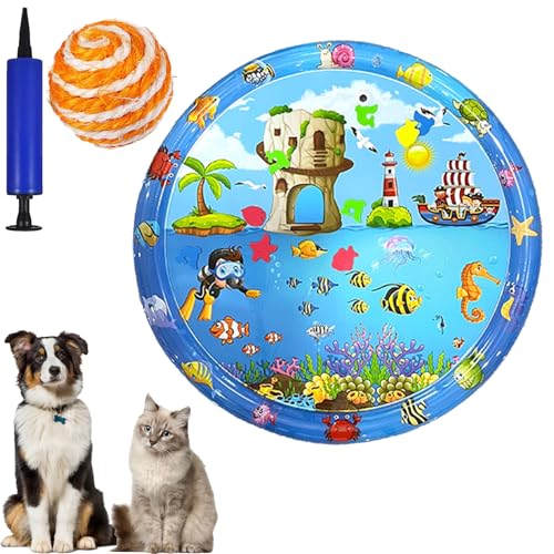 Gienslru Wassermatte Katzen Kratzfest, Wasserspielmatte Katze, Katzen Wassermatte, Wasser Matte Für Katze, Interaktives Katzenspielzeug, Water Sensor Play Mat Cat Aufblasbare (M, 100 * 100CM) von Gienslru