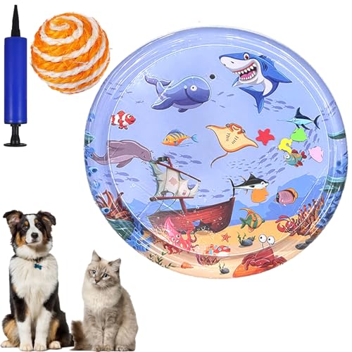 Gienslru Wassermatte Katzen Kratzfest, Wasserspielmatte Katze, Katzen Wassermatte, Wasser Matte Für Katze, Interaktives Katzenspielzeug, Water Sensor Play Mat Cat Aufblasbare (O, 100 * 100CM) von Gienslru