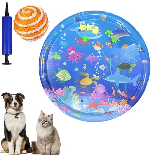 Gienslru Wassermatte Katzen Kratzfest, Wasserspielmatte Katze, Katzen Wassermatte, Wasser Matte Für Katze, Interaktives Katzenspielzeug, Water Sensor Play Mat Cat Aufblasbare (R, 100 * 100CM) von Gienslru