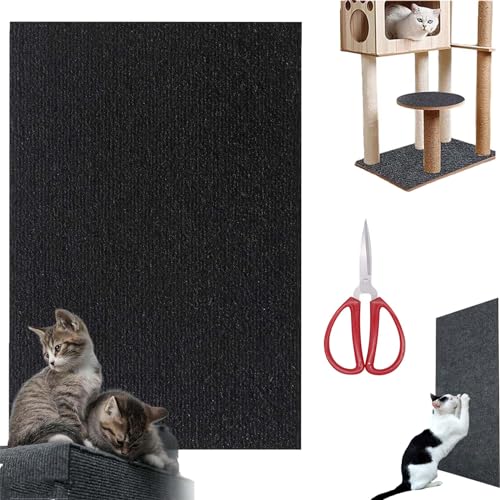 Kratzmatte Selbstklebend, Kratzmatte Zum Kleben, Kratzmatte Für Katzen, DIY Zuschneidbare Selbstklebende Teppich-Katzenmattenunterlage, Teppich-Katzenkratzer-Möbelschutz (Black,11.8 * 39.4in) von Gienslru