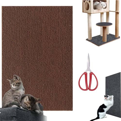 Kratzmatte Selbstklebend, Kratzmatte Zum Kleben, Kratzmatte Für Katzen, DIY Zuschneidbare Selbstklebende Teppich-Katzenmattenunterlage, Teppich-Katzenkratzer-Möbelschutz (Brown,11.8*39.4in) von Gienslru