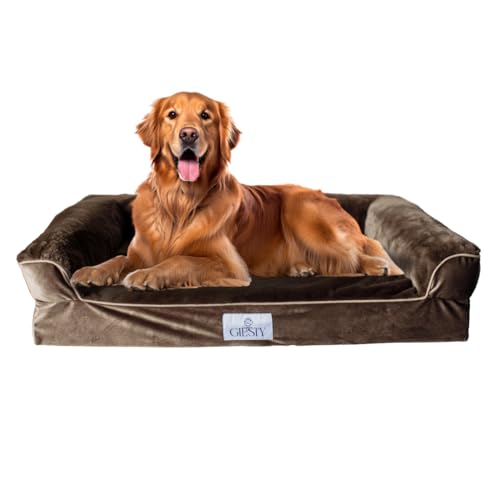 Giesty XLarge Orthopädisches Hundebett für Grosse Hunde, Hundecouch mit hohem Rand, Haustierbett, Hundesofa waschbar, Baumwollleinen und Kunstpelz (Beige, XL(106 * 80 * 20cm)) von Giesty