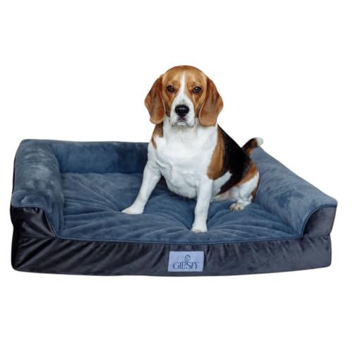 Giesty XXLarge Orthopädisches Hundebett für Grosse Hunde, Hundecouch mit hohem Rand, Haustierbett, Hundesofa waschbar, Velours und Kunstpelz (Grau, XXL(127 * 91 * 22cm)) von Giesty