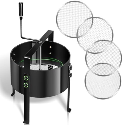 Gifeerory Gartensieb Handkurbelsieb aus Metall mit 4 Sieben (3/6/9/12mm), Effizientes Sieb für Erde, Steine, Sand, Kompost, Unkraut – Austauschbare Siebe für Gartenarbeit von Gifeerory