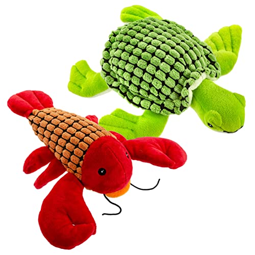 GIFTABLE WORLD Pet 22,9 cm Plüsch-Haustier-Spielzeug Cord Meerestiere mit Quietscher und Knistern (Hummer & Meeresschildkröte) von Giftable World