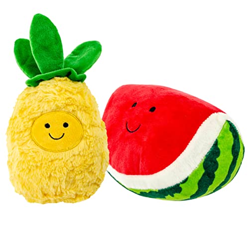 Giftable World Pet Plüsch Haustier Spielzeug Früchte, Cupcakes, Eis, Tasse mit Quietscher Hund Kauspielzeug (17,8 cm Ananas & Wassermelone) von Giftable World
