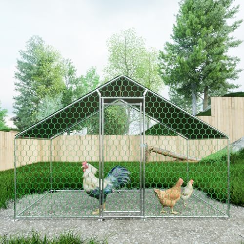 Freilaufgehege Hühnerstall mit Sicherheitsschloss und Wasserdichtes PE-Tuch, Freilaufgehege aus Metall für Hühner, Kaninchen und weitere Kleintiere (3x2x2m) von GigaXynium