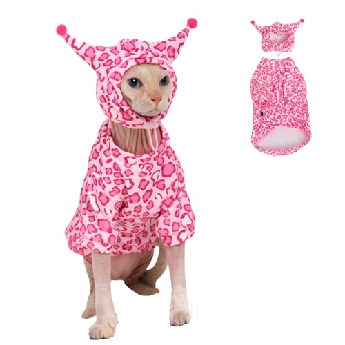GigglyHouse Sphynx Katzenkleidung, Katzenanzug mit Hut und Sweatshirt, komplettes Set für haarlose Katzen, Cornish Rex und Devon Rex (rosa Anzug, L(2,9-3,6 kg)) von GigglyHouse