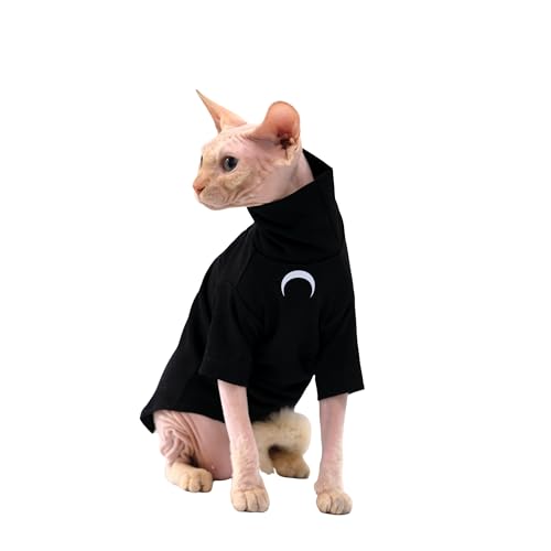 GigglyHouse Sphynx Katzenkleidung, Rollkragen-T-Shirt aus Baumwolle mit Mondaufdruck, für Devon Rex Sphynx Katzen, Schwarz, Größe XS GigglyHouse Sphynx Katzenkleidung, Rollkragen-T-Shirt aus Baumwolle mit Mondaufdruck, für Devon Rex Sphynx Katzen, Schwarz, Größe XS von GigglyHouse