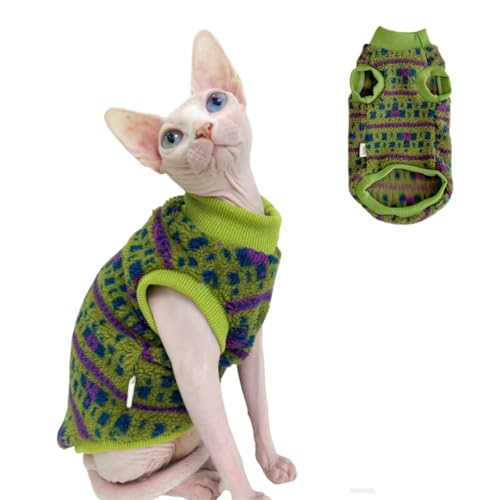 GigglyHouse Sphynx Winterpullover für Katzen, warm, weich, flauschig, für haarlose Katzen, Cornish Rex, Devon Rex (Grün, XL (3,2-4,3 kg)) von GigglyHouse