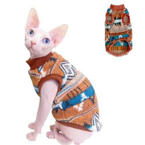 GigglyHouse Sphynx Winterpullover für Katzen, warm, weich, flauschig, für haarlose Katzen, Cornish Rex, Devon Rex (Orange, XXL (4,3-5,4 kg)) von GigglyHouse