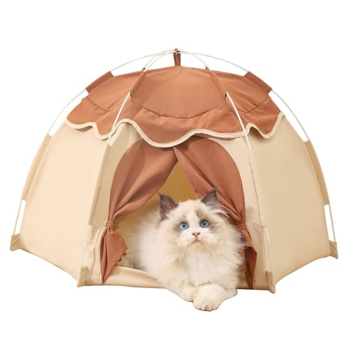 Gigreinc Katzenzelt für den Innenbereich, Katzenhaus, Kätzchen-Zelt, geeignet für kleine Hunde, niedliches Höhlennest, Hundehäuser (beige, groß) von Gigreinc