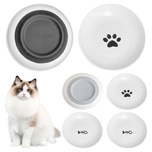 Katzennapf Keramik 6er Set,mit Rutschfestem Gummiboden, Flache Futternapf Katze,Futternapf Katze Keramik, Katzennapf Flach, 5,5 Zoll Katzennäpfe, Fressnapf Katze geeignet für Wasser von Gigtoop