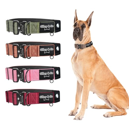 GIlley&Co Premium-Hundehalsband mit AirTag-Tasche – Verstellbares, strapazierfähiges Halsband mit Schnellverschluss-Metallschnalle für große Hunde (Erdbraun, Größe L) von Gilley & Co
