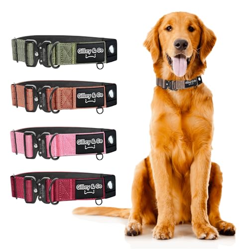 GIlley&Co Premium-Hundehalsband mit AirTag-Tasche, verstellbares, robustes Halsband mit Schnellverschluss-Metallschnalle, Erdbraun, Größe M von Gilley & Co
