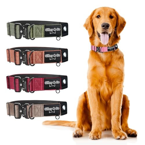 GIlley&Co Premium-Hundehalsband mit AirTag-Tasche, verstellbares, robustes Halsband mit Schnellverschluss-Metallschnalle (Blütenblattrosa, Größe M) von Gilley & Co