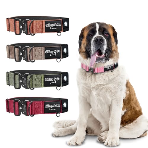 GIlley&Co Premium-Hundehalsband mit AirTag-Tasche – Verstellbares, strapazierfähiges Halsband mit Schnellverschluss-Metallschnalle für große Hunde (Blütenblattrosa, XL) von Gilley & Co