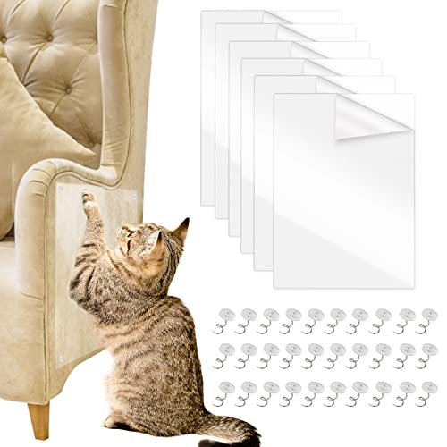 Giloty Kratzschutz Sofa Katze, 6 Stück Katze Kratzschutz mit 30 Polster Nägel Selbstklebend Transparenten Katze Krallen Guards Pads für Sofa Wand Tür und Möbel von Giloty