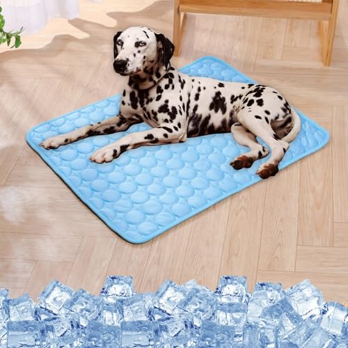 Giltpeak Kühlmatte Für Hunde, Kühldecke Hund Katze, Selbst Kühlende Hundematte Sommer Pet Ice Pad Abrieb Für Zuhause Unterwegs Oder Im Auto (Eisseide-Blau, 150X100CM) von Giltpeak