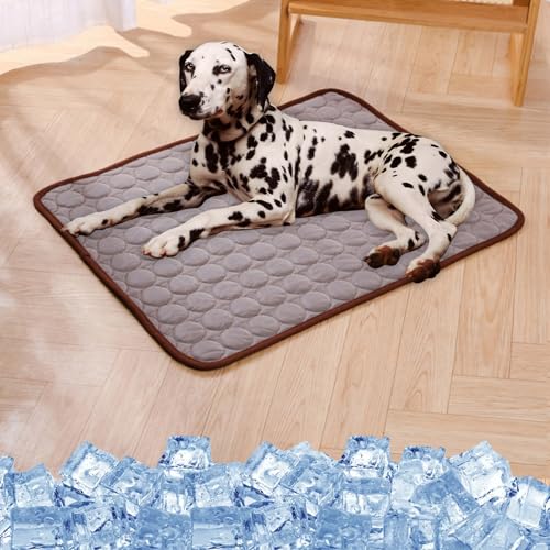 Giltpeak Kühlmatte Für Hunde, Kühldecke Hund Katze, Selbst Kühlende Hundematte Sommer Pet Ice Pad Abrieb Für Zuhause Unterwegs Oder Im Auto (Eisseide-Braun, 50X40CM) von Giltpeak